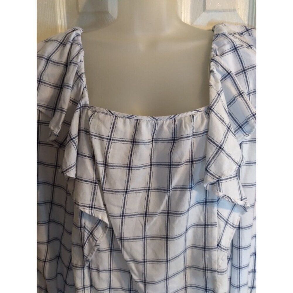 J. Crew Top White Blue Checks Square Ruffled Sz XXL Bust 48 L 23 - Picture 2 of 12